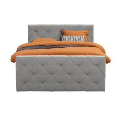 Leen Bakker Boxspring met opbergruimte en voetbord Liv geruit - lichtgrijs - 140x200cm