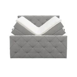 Leen Bakker Boxspring met opbergruimte en voetbord Liv geruit - lichtgrijs - 140x200cm