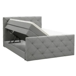 Leen Bakker Boxspring met opbergruimte en voetbord Liv geruit - lichtgrijs - 140x200cm