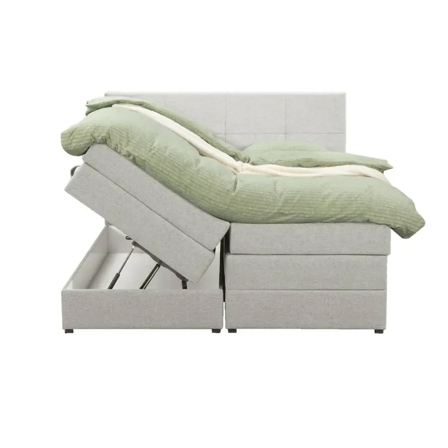 Leen Bakker Boxspring met opbergruimte Liv geblokt - ecru - 180x200 cm