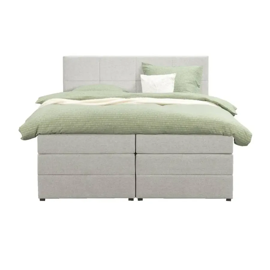 Leen Bakker Boxspring met opbergruimte Liv geblokt - ecru - 180x200 cm