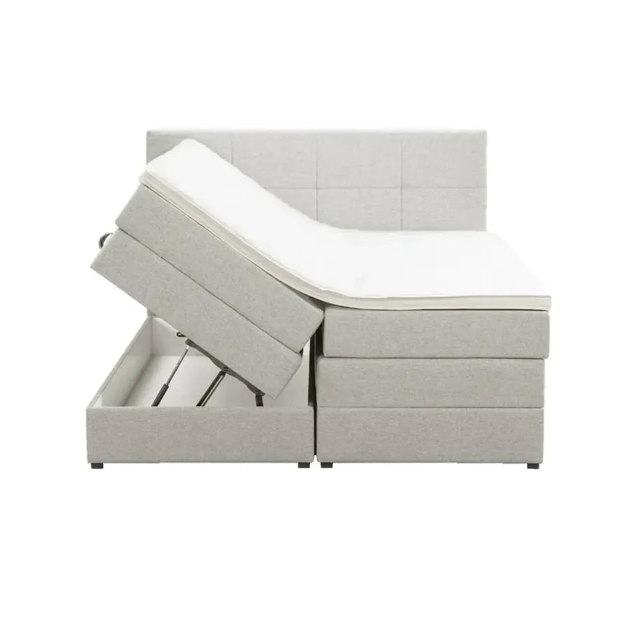 Leen Bakker Boxspring met opbergruimte Liv geblokt - ecru - 180x200 cm