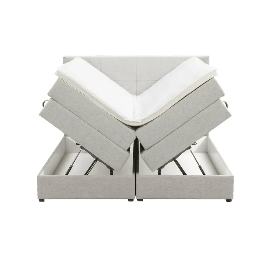 Leen Bakker Boxspring met opbergruimte Liv geblokt - ecru - 180x200 cm