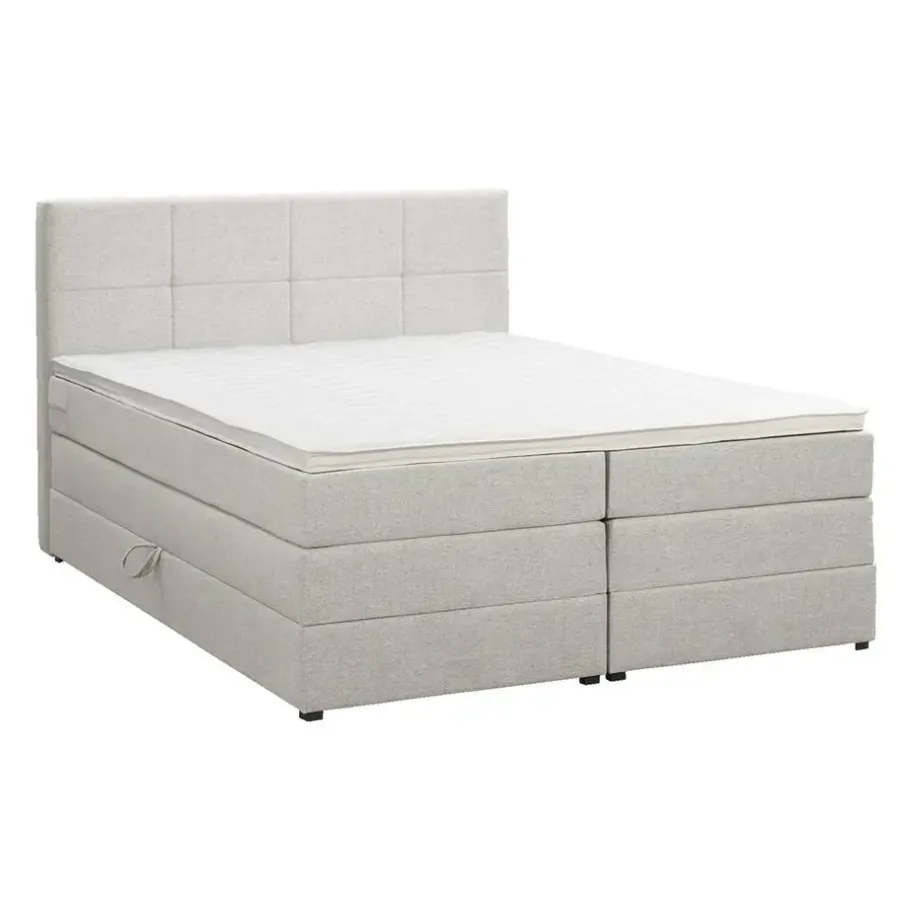Leen Bakker Boxspring met opbergruimte Liv geblokt - ecru - 180x200 cm
