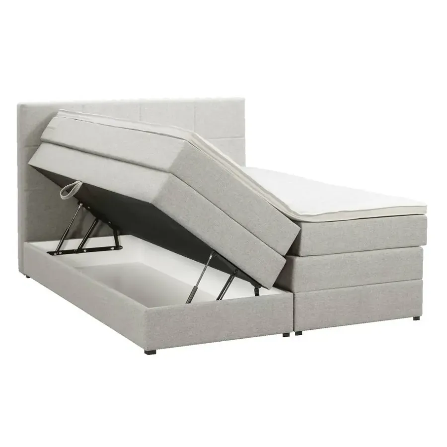 Leen Bakker Boxspring met opbergruimte Liv geblokt - ecru - 180x200 cm