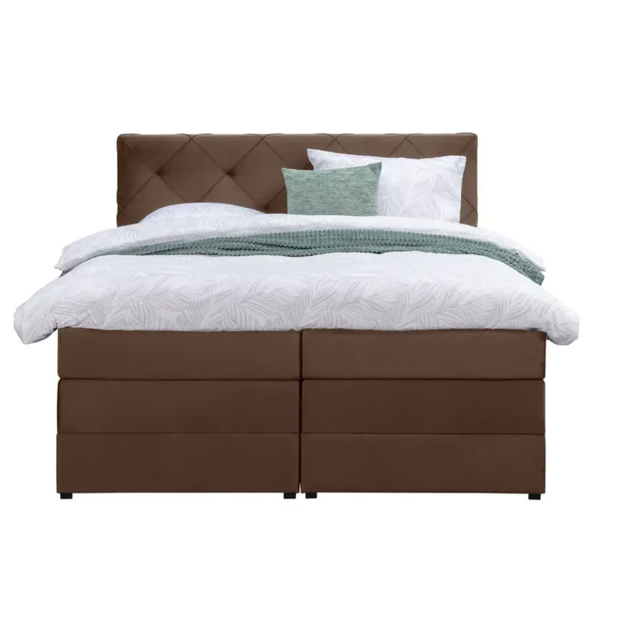 Leen Bakker Boxspring met opbergruimte Liv geruit - bruin - 140x200 cm