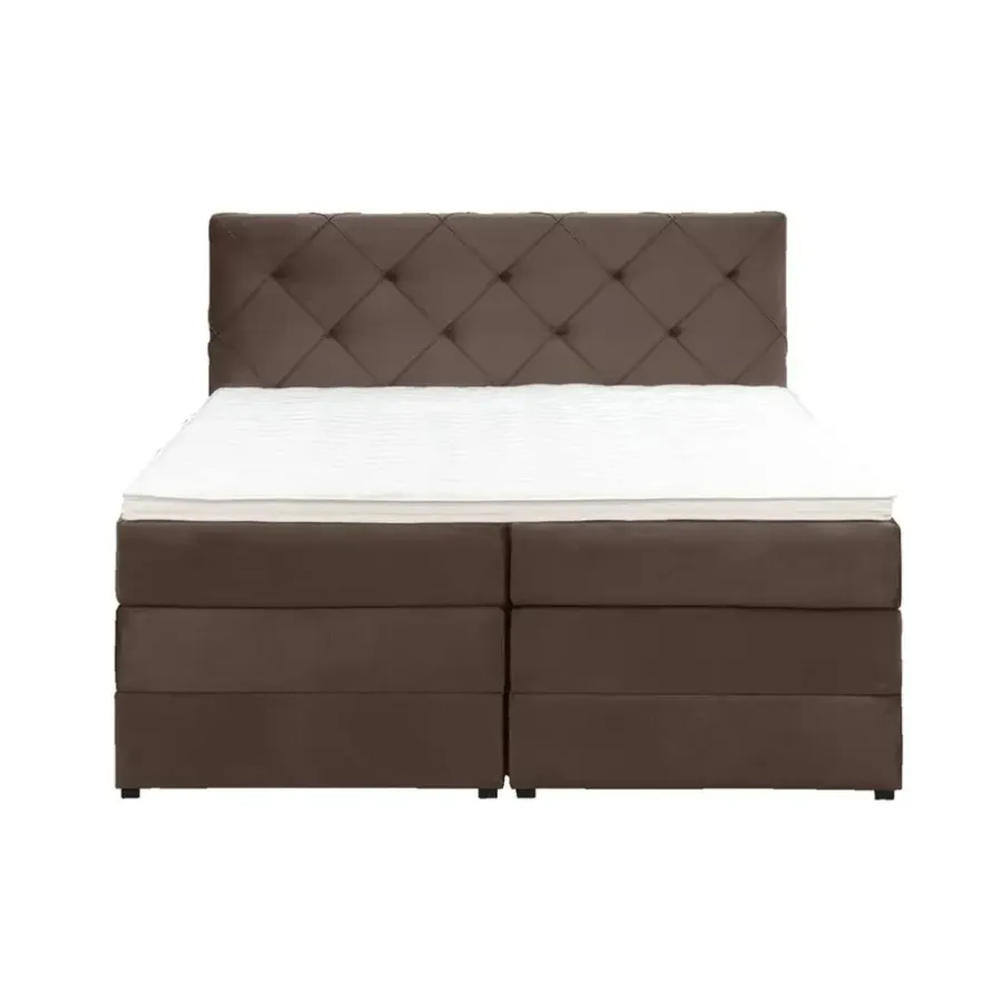 Leen Bakker Boxspring met opbergruimte Liv geruit - bruin - 140x200 cm