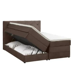 Leen Bakker Boxspring met opbergruimte Liv geruit - bruin - 140x200 cm