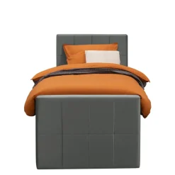 1-Persoons Boxsprings-Leen Bakker Boxspring met opbergruimte en voetbord Liv geblokt - grijs - 90x200cm