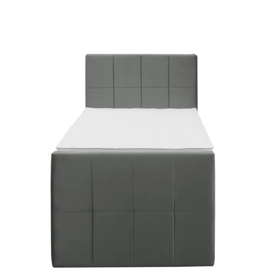 1-Persoons Boxsprings-Leen Bakker Boxspring met opbergruimte en voetbord Liv geblokt - grijs - 90x200cm