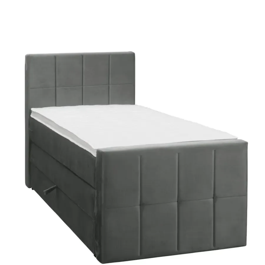 1-Persoons Boxsprings-Leen Bakker Boxspring met opbergruimte en voetbord Liv geblokt - grijs - 90x200cm