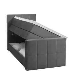 1-Persoons Boxsprings-Leen Bakker Boxspring met opbergruimte en voetbord Liv geblokt - grijs - 90x200cm