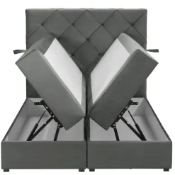 1-Persoons Boxsprings-Leen Bakker Boxspring met opbergruimte Liv geruit - grijs - 120x200 cm
