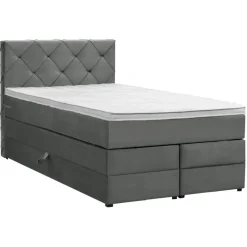 1-Persoons Boxsprings-Leen Bakker Boxspring met opbergruimte Liv geruit - grijs - 120x200 cm