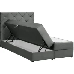 1-Persoons Boxsprings-Leen Bakker Boxspring met opbergruimte Liv geruit - grijs - 120x200 cm