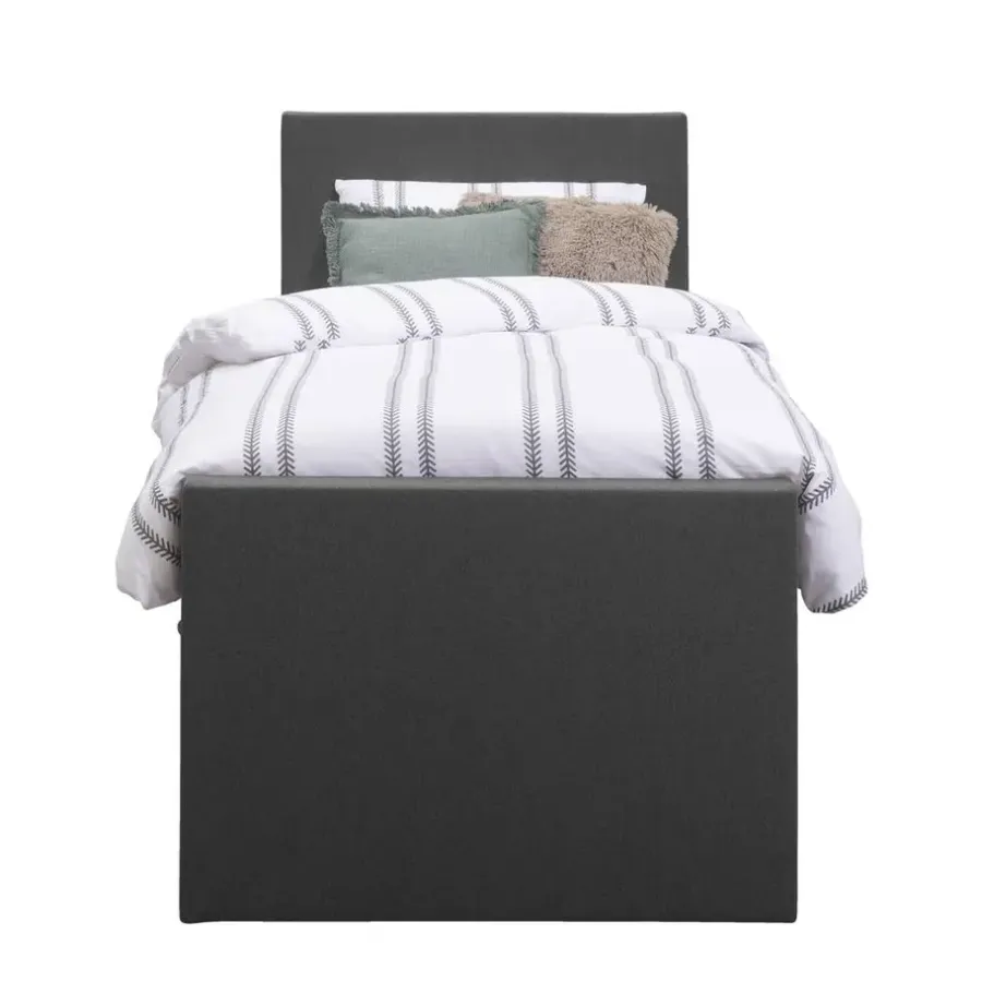 1-Persoons Boxsprings-Leen Bakker Boxspring met opbergruimte en voetbord Liv egaal - antraciet - 90x200cm