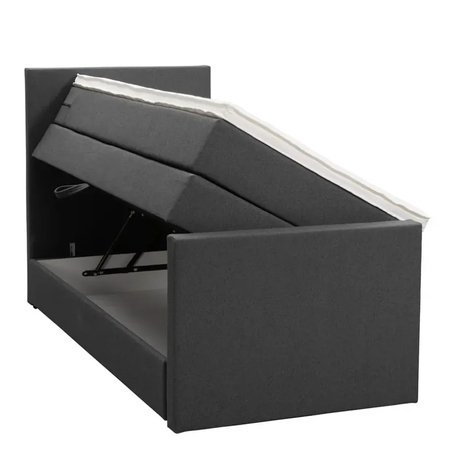1-Persoons Boxsprings-Leen Bakker Boxspring met opbergruimte en voetbord Liv egaal - antraciet - 90x200cm