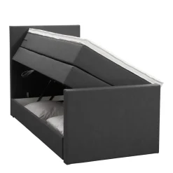 1-Persoons Boxsprings-Leen Bakker Boxspring met opbergruimte en voetbord Liv egaal - antraciet - 90x200cm