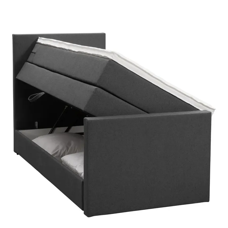 1-Persoons Boxsprings-Leen Bakker Boxspring met opbergruimte en voetbord Liv egaal - antraciet - 90x200cm