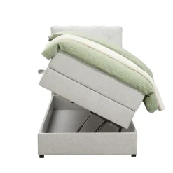 1-Persoons Boxsprings-Leen Bakker Boxspring met opbergruimte Liv geruit - ecru - 90x200 cm