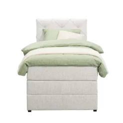 1-Persoons Boxsprings-Leen Bakker Boxspring met opbergruimte Liv geruit - ecru - 90x200 cm