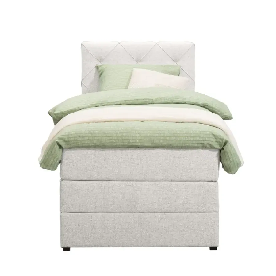 1-Persoons Boxsprings-Leen Bakker Boxspring met opbergruimte Liv geruit - ecru - 90x200 cm