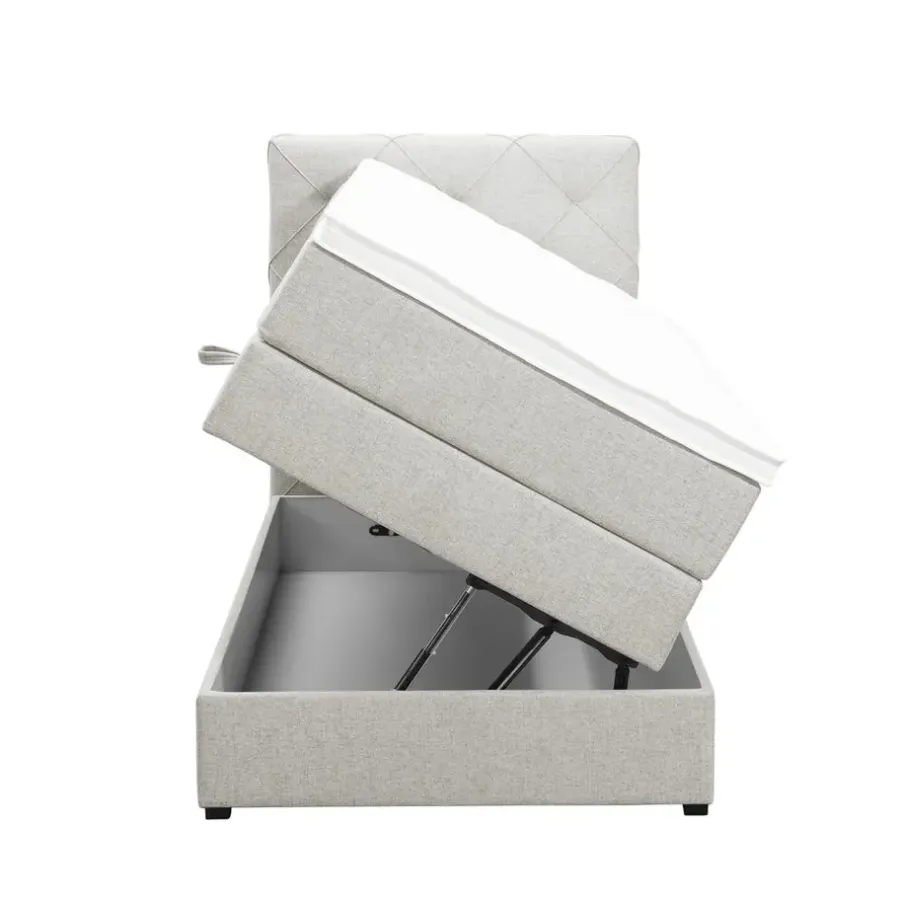 1-Persoons Boxsprings-Leen Bakker Boxspring met opbergruimte Liv geruit - ecru - 90x200 cm