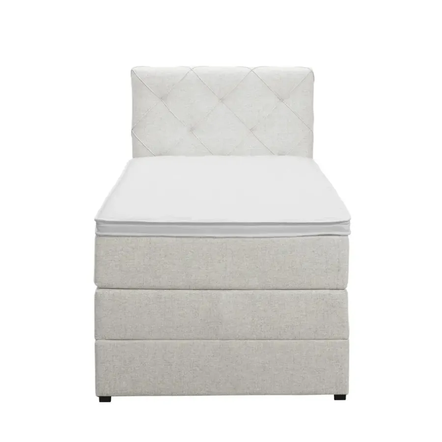 1-Persoons Boxsprings-Leen Bakker Boxspring met opbergruimte Liv geruit - ecru - 90x200 cm