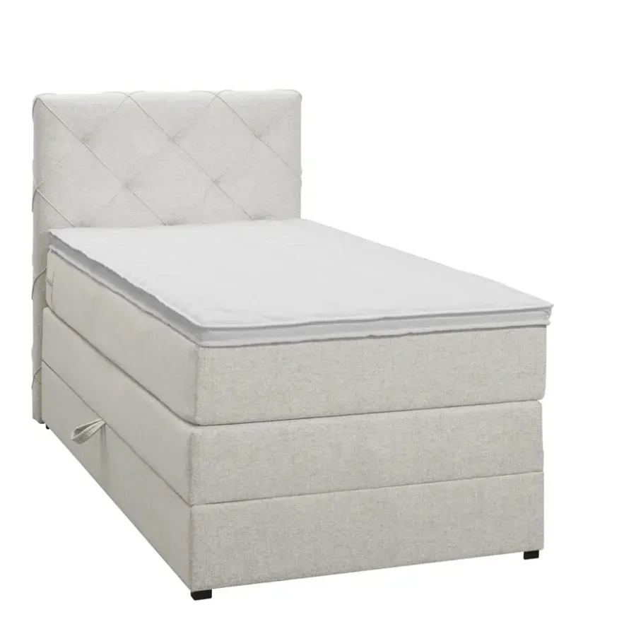 1-Persoons Boxsprings-Leen Bakker Boxspring met opbergruimte Liv geruit - ecru - 90x200 cm