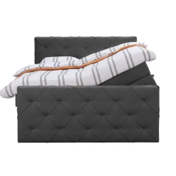 Leen Bakker Boxspring met opbergruimte en voetbord Liv geruit - antraciet - 160x200cm