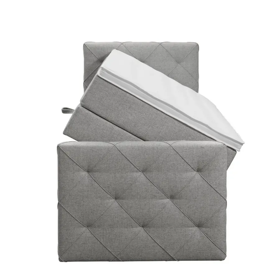Leen Bakker Boxspring met opbergruimte en voetbord Liv geruit - lichtgrijs - 90x200cm
