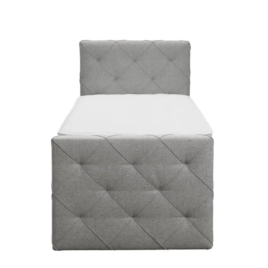 Leen Bakker Boxspring met opbergruimte en voetbord Liv geruit - lichtgrijs - 90x200cm