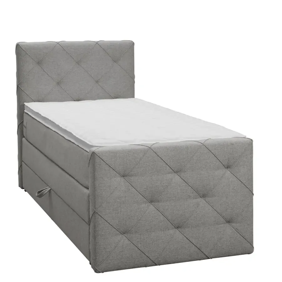 Leen Bakker Boxspring met opbergruimte en voetbord Liv geruit - lichtgrijs - 90x200cm