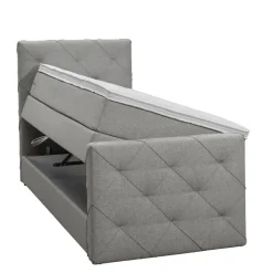 Leen Bakker Boxspring met opbergruimte en voetbord Liv geruit - lichtgrijs - 90x200cm