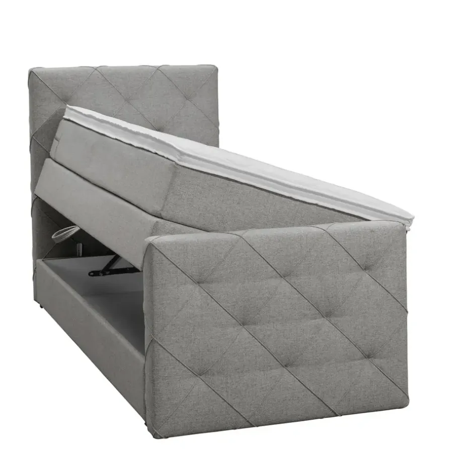 Leen Bakker Boxspring met opbergruimte en voetbord Liv geruit - lichtgrijs - 90x200cm
