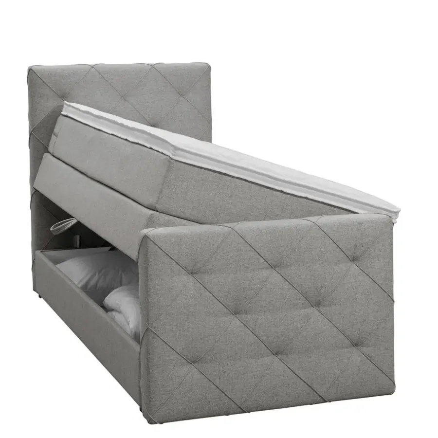 Leen Bakker Boxspring met opbergruimte en voetbord Liv geruit - lichtgrijs - 90x200cm