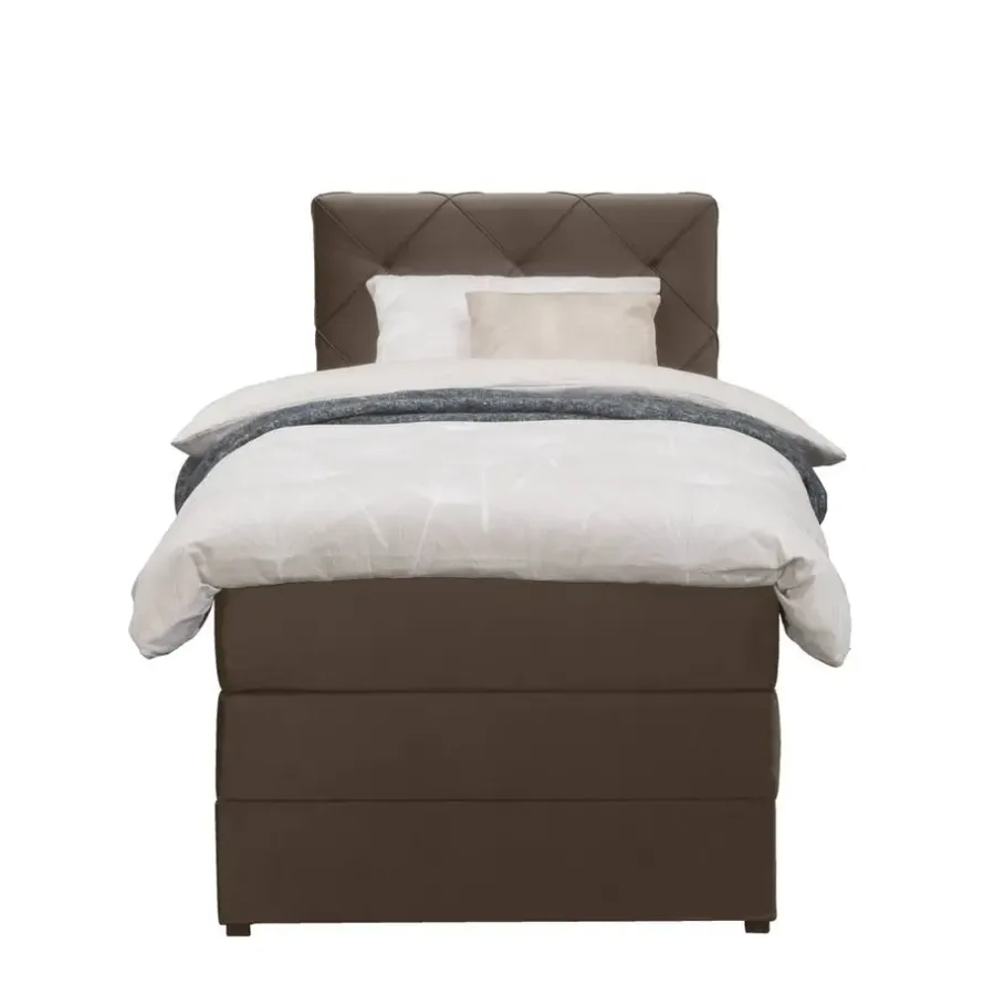 Leen Bakker Boxspring met opbergruimte Liv geruit - bruin - 90x200 cm