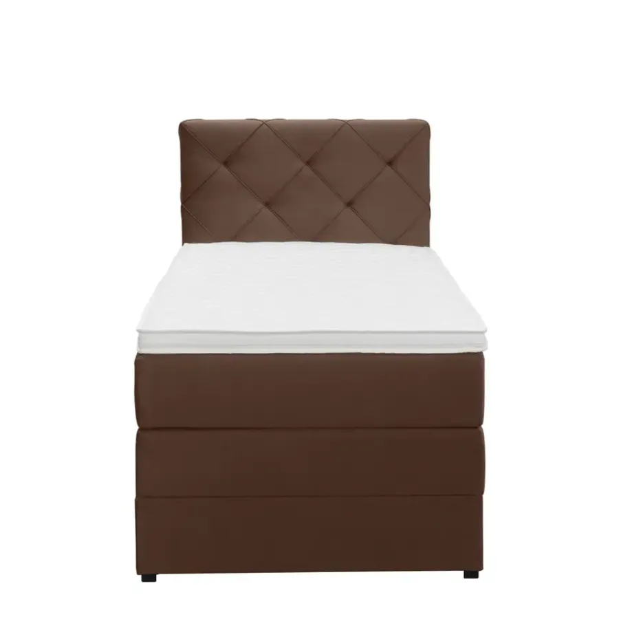 Leen Bakker Boxspring met opbergruimte Liv geruit - bruin - 90x200 cm