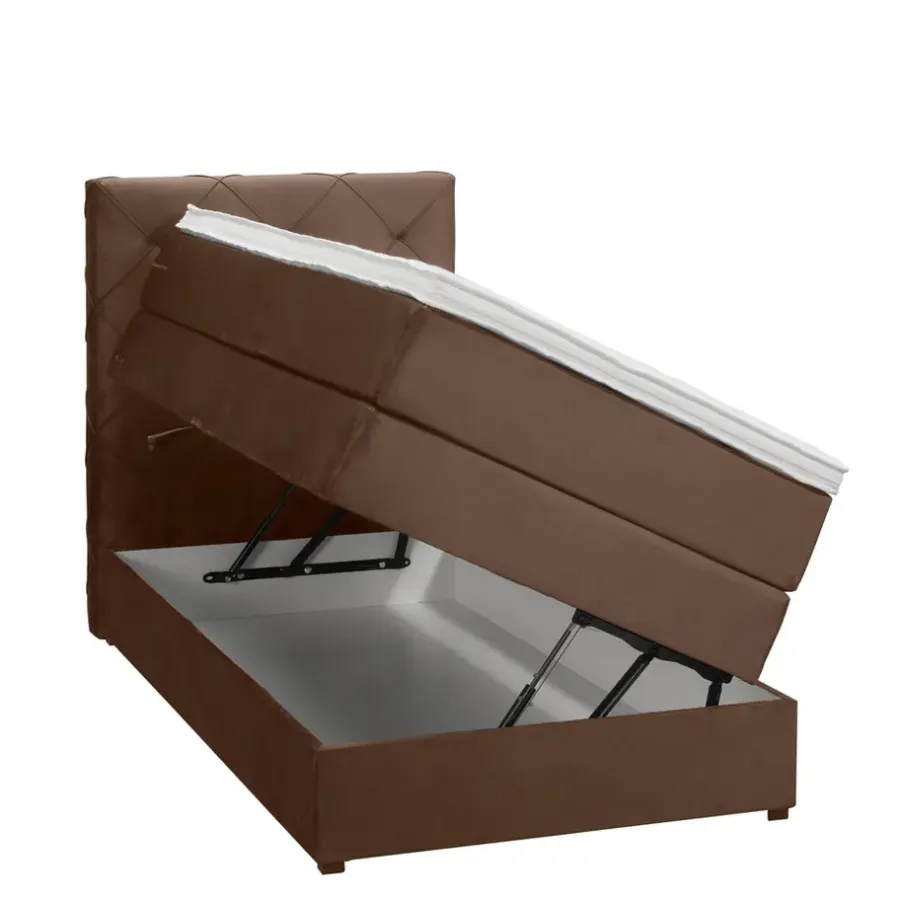 Leen Bakker Boxspring met opbergruimte Liv geruit - bruin - 90x200 cm