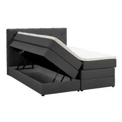 2-Persoons Boxsprings-Leen Bakker Boxspring met opbergruimte Liv geruit - antraciet - 140x200 cm