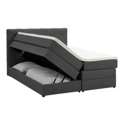 2-Persoons Boxsprings-Leen Bakker Boxspring met opbergruimte Liv geruit - antraciet - 140x200 cm