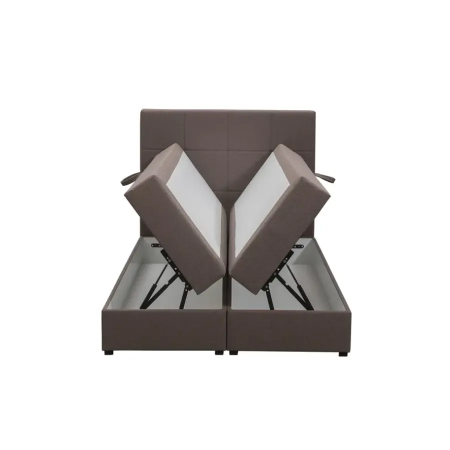 1-Persoons Boxsprings-Leen Bakker Boxspring met opbergruimte Liv geblokt - donkerbruin - 120x200 cm