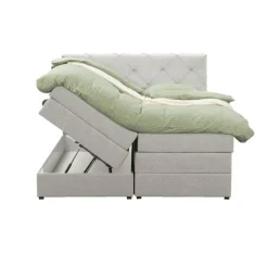 2-Persoons Boxsprings-Leen Bakker Boxspring met opbergruimte Liv geruit - ecru - 140x200 cm