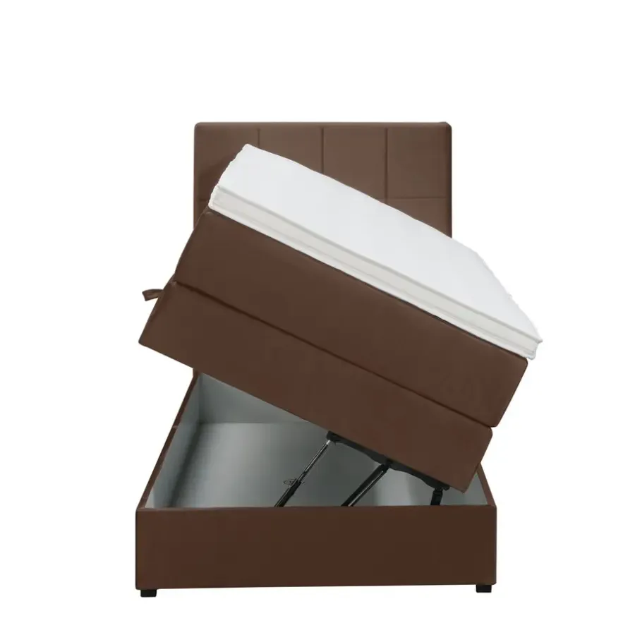 1-Persoons Boxsprings-Leen Bakker Boxspring met opbergruimte Liv geblokt - bruin - 90x200 cm