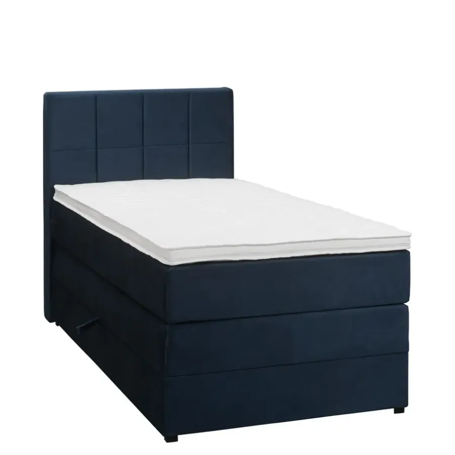 1-Persoons Boxsprings-Leen Bakker Boxspring met opbergruimte Liv geblokt - blauw - 90x200 cm