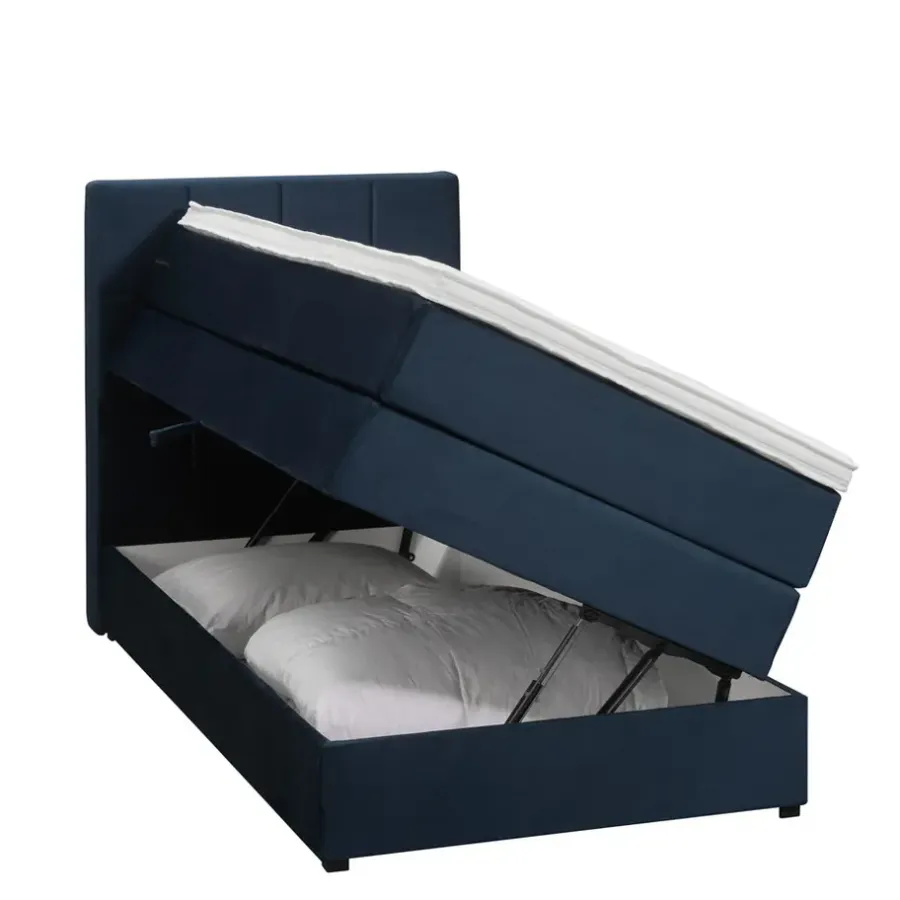 1-Persoons Boxsprings-Leen Bakker Boxspring met opbergruimte Liv geblokt - blauw - 90x200 cm