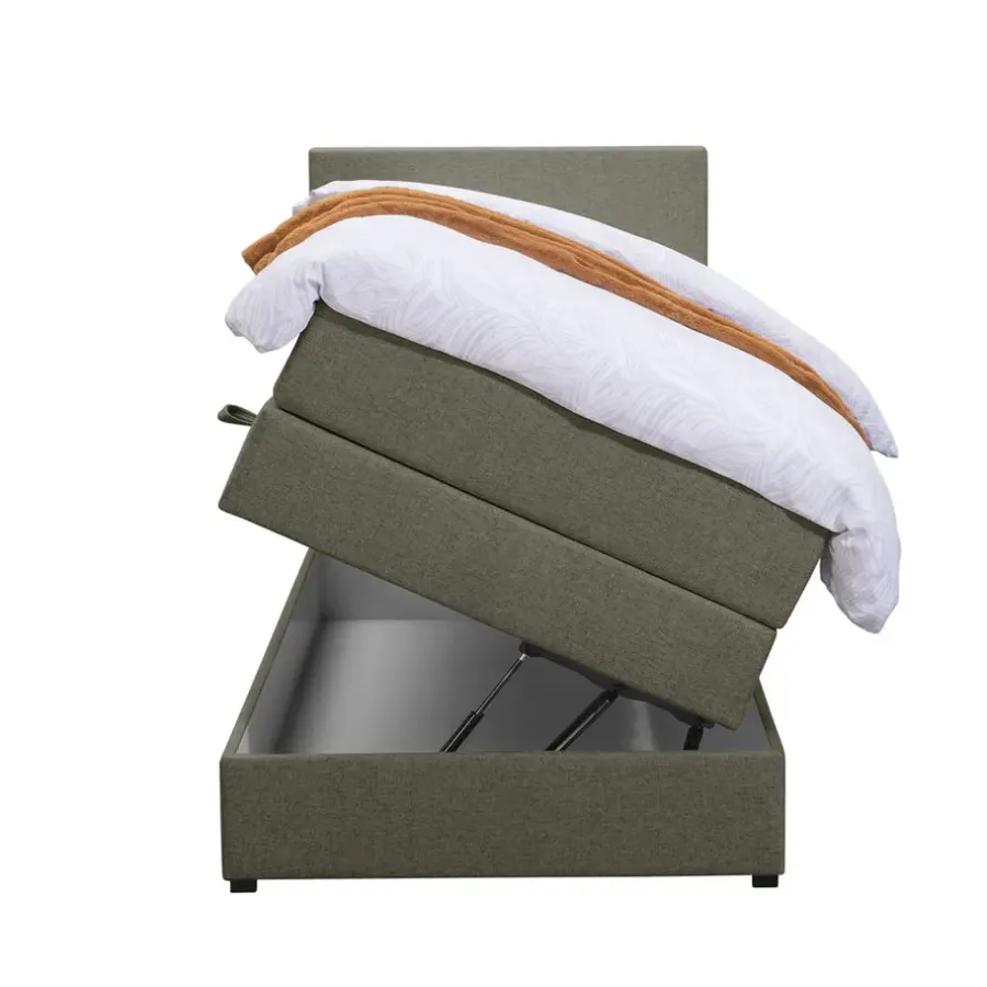 1-Persoons Boxsprings-Leen Bakker Boxspring met opbergruimte Liv egaal - groen - 90x200 cm