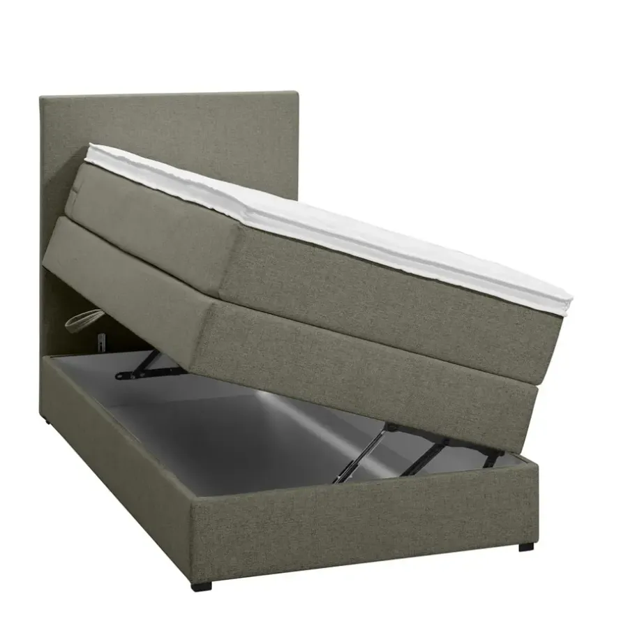 1-Persoons Boxsprings-Leen Bakker Boxspring met opbergruimte Liv egaal - groen - 90x200 cm
