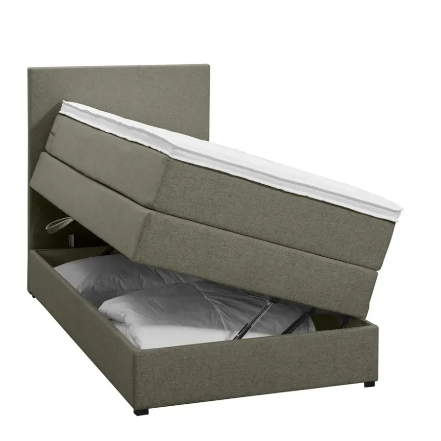 1-Persoons Boxsprings-Leen Bakker Boxspring met opbergruimte Liv egaal - groen - 90x200 cm