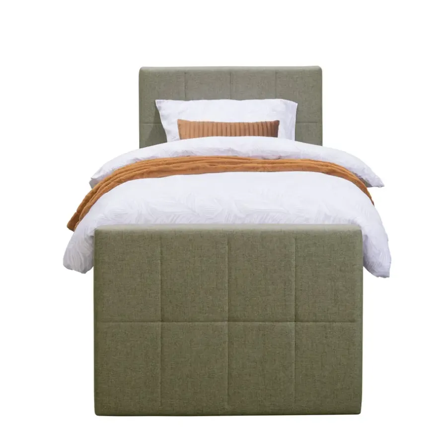 1-Persoons Boxsprings-Leen Bakker Boxspring met voetbord Liv geblokt - groen - 90x200 cm - ronde poot